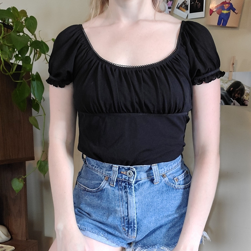 90's style vintage black ruffle blouse